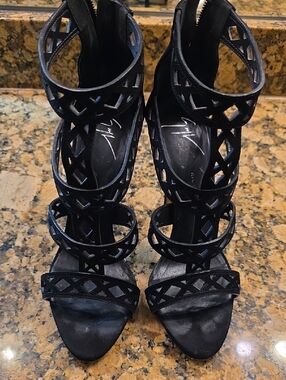 Giuseppe Zanotti Black Laser-Cut Strappy Stiletto Sandals
